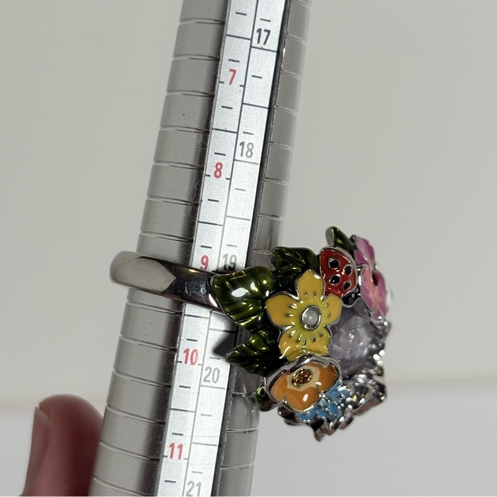 Vintage Avon Enamel Double Ring with Multicolor Accents and Purple Stone - Picture 7 of 10